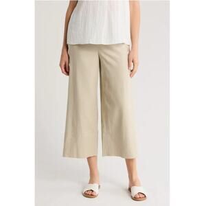 Vince Linen Blend Wide Leg Flat Front Crop Pant Cream Side Zip Women's Size 10